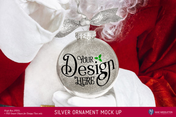 Santa s Silver Glitter Christmas Ornament Mock Up